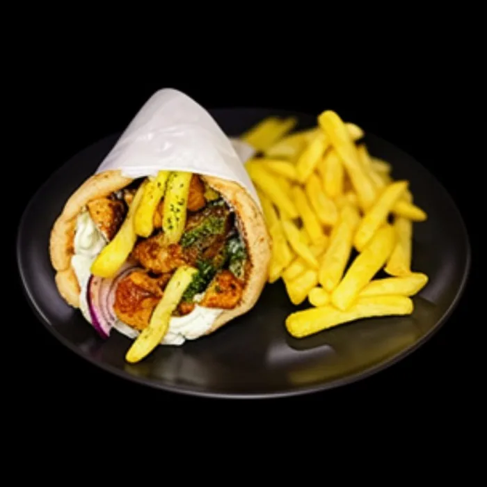 Chicken gyro & fries — before